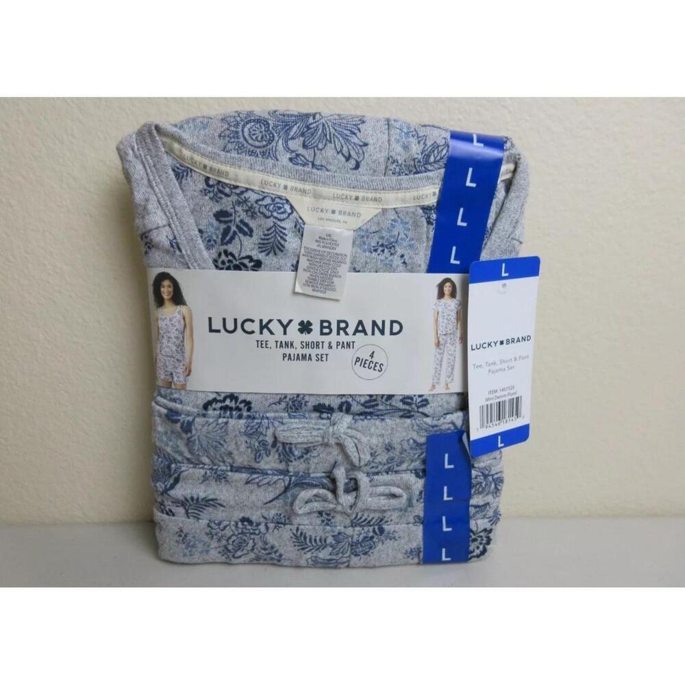 Lucky Brand Women's 4 Piece Pajama Set, Tee, Tank, Short, & Pant - Size L W